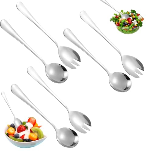 6 stück Salatbesteck Edelstahl Vorlegebesteck, Schwerlast Salatbesteck Hochglanzpoliert Salatlöffel, 20cm Göffel Servierlöffel Salatgabeln Vorlegelöffel, Servierlöffel Groß für Familie Hotels