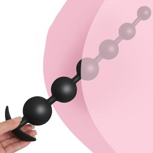 NIEEKRUN 6 Kugeln Silikon Analkugeln Buttplug, Analplug Analkette mit Anal beads für Männer und Frauen, Extra Lang Anal Dildo Anal Hook Anus Masturbator Sex Toy Sexspielzeug (Schwarz- 6 Kugeln)