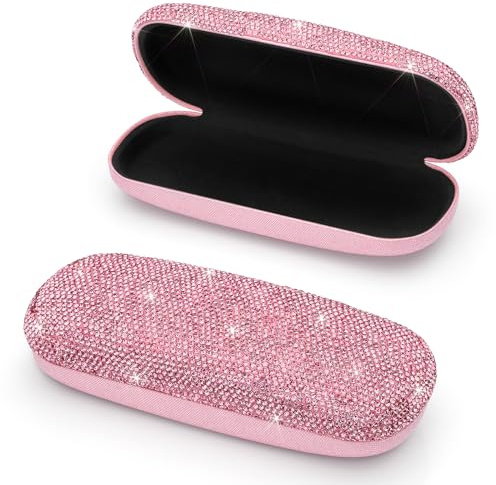 Soleebee Bling Hard Shell Eyeglasses Case, Crystal Protective Glasses Case Fits Most Glasses Portable Travel Sunglasses Case (Pink)