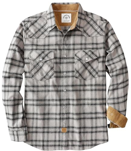 Dubinik Flanellskjorta för män, västerländsk skjorta med tryckknappar, pärlknappar, långärmad, ledig, mysig, vintage, cowboy, rutig, mjuk, ren bomull, XXL