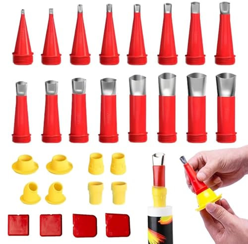 Boquilla de Goma Integrada,28 Piezas Boquillas de Sellado de Acero Inoxidable,Juego de Acabado de Calafateo Fácil,Herramientas de Boquilla de Goma Integrada,Boquilla de Silicona Universal