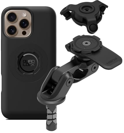 Quad Lock Motorcycle Fork Stem Mount PRO Kit with Vibration Dampener and MAG Phone Case for iPhone 16 Pro Max