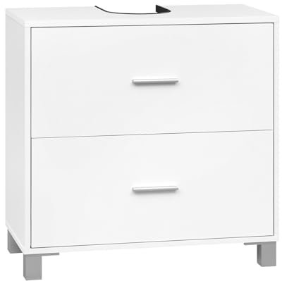 eSituro Waschbeckenunterschrank weiß, Badezimmerschrank mit 2 Schubladen, Badezimmer Unterschrank Waschbecken, Waschtischunterschrank freistehend, Badunterschrank, 60x60x30 cm