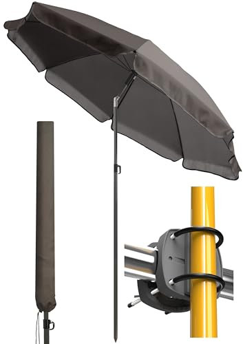 4smile Sonnenschirm Balkon SunnyJoy 3-IN-1 Set, Anthrazit - Ø 180 cm Balkon Schirm + Sonnenschirmhalter Balkongeländer + Sonnenschirm Schutzhülle - UPF 50+ Sonnenschutz Balkon, Gartenschirm