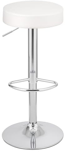 Baroni Home Sgabello Bar Girevole con Altezza Regolabile, Base Cromata con Poggiapiedi e Fondo Antigraffio, Sgabello Cucina, Ristorante, Penisola, Facile da Montare, 35x45x59-79 cm, Bianco, 1 Pezzo