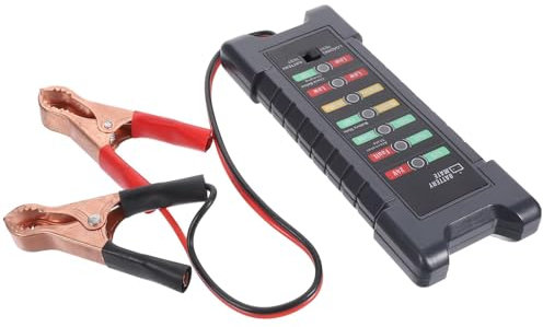 TKSE Tester per batteria per auto, 12 V, 24 V, tester per batteria, tester di carica con 7 LED, tester di corrente di carica, tester di errore per moto e camion