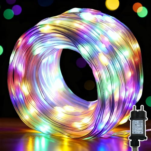 Meision Cadena de luces para exteriores, 20 m, 200 LED, cadena de luces para interior con enchufe, 8 modos + 6/18 temporizador, manguera de luz exterior, decoración navideña de 31 V, para fiesta