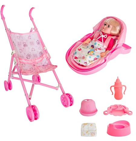 GalPat Baby Muñeca Bebé con Accesorios, Carricoche de bebé, Incluye carricoche, Mecedora, biberón, Utensilios, pañal