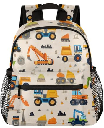 Mexpekil Mochila infantil con tractores y excavadoras, vehículos para niños, mini mochilas, guardería, mochila de viaje, multicolor, 25,4x10,2x30,5 cm