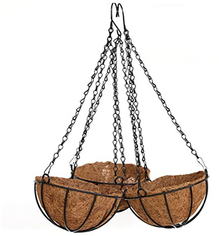 KONTONTY Fioriera Sospesa Esterna 35 Cm Cestino Di Cocco E Acciaio Vaso Da Fiori Appendibile Per Balconi E Giardini Porta Piante Decorativo Resistente E Spazio-saving