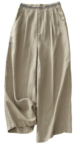 riou Pantalones Mujer Verano Anchos Cintura Elástica Cordón Pantalones Informales Vintage Ajustable Pantalón De Chándal Cómodo Y Transpirable Viajes Playa Vacaciones