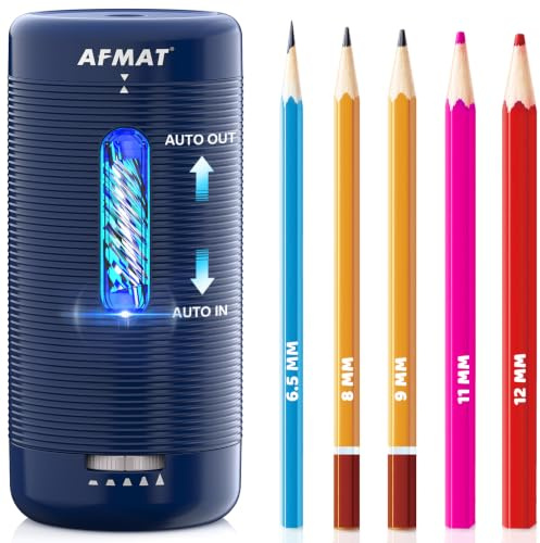 AFMAT Electric Pencil Sharpener, Fully Automatic Pencil Sharpener, Auto in & Out, Rechargeable Hands-Free Sharpeners for Jumbo & Colored Pencils (6.5-12mm), Portable for Home/Classroom/Office PSC2