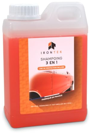 Shampoing Nettoyant Carrosserie 1L - IRONTEK | IT318 | 3en1 Cire Protection | Lustrant Brillance Sans Frotter | pH Neutre | Peinture Protégée Durable