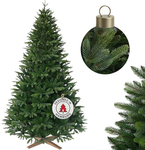 Hochwertiger künstlicher Weihnachtsbaum 150cm mit Holzfuß - Premium Spritzguss Weihnachtsbaum künstlich mit PVC im harmonischen Mix, Schnellaufbau, Tannenbaum künstlich als Weihnachtsdeko