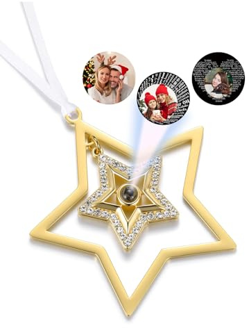 Zysta Ornamento Albero Natale Proiezione Personalizzato Foto Immagine Ciondolo da Appendere Decorativo con Foto Proiettata Dentro Decorazione Interni Specchietto Retrovisore Finestra (Stella Brillant)