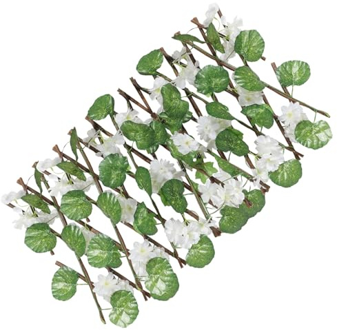 UPKOCH Artificial Flower Privacy Fence Trellis Panel, Expandable White Lattice Screen for Balcony Garden Patio, Decorative Outdoor Plant Climbing Wall Privacy Screen