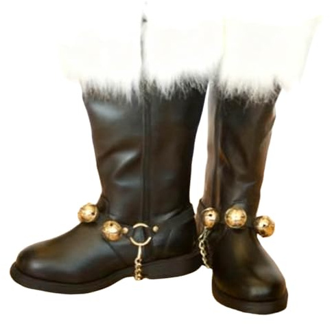 Bottes de Père Noël pour Hommes, Bottes de Neige Larges avec Poignets en Peluche Blanche et Boucle de Fermeture, Couvre-bottes Longueur Moyenne d'Hiver en Cuir, Accessoires de Cosplay du Père Noël
