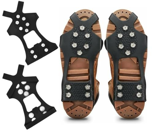 1 Paire de Crampons Amovibles pour Chaussures, Crampons pour la Neige Antidérapants avec 10 Pointes en Acier, pour Randonnée Hivernale, Marche sur Glace