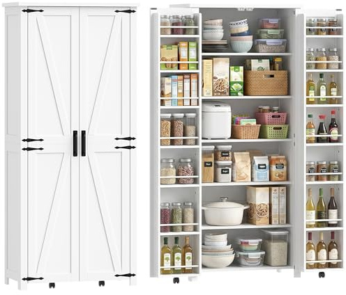HOMCOM Buffet Haut Cuisine, Armoire Cuisine 2 Portes 80x40x180cm Blanc