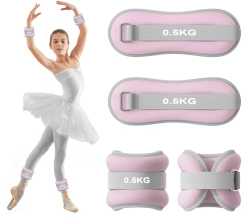 Lot de 2 manchettes lestées pour pieds et bras, poids de cheville, poids de poignet, poids de cheville pour pilates, yoga, marche, jogging, aérobic (violet, 0,5 kg)