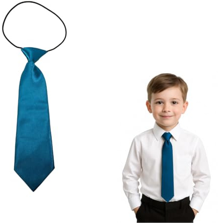 Cravate élastique en satin uni pour enfant, bleu sarcelle, taille unique