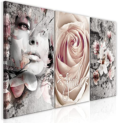 murando - Wandbilder Set 3 tlg Wanddeko Collage 3er 120x60 cm (je 40x60 cm) – Leinwandbild für Wohnzimmer und Schlafzimmer - Frauen Blumen Menschen Natur Pflanzen b-C-0341-b-e