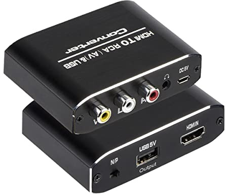 Wonlyus HDMI to RCA Converter, 1080P HDMI to AV 3RCA CVBs Composite Video 3.5mm Aux Audio Adapter Supports PAL/NTSC for TV Stick, PS3, PC, Laptop, Xbox, HDTV, DVD (Black，Aluminum Alloy Material)