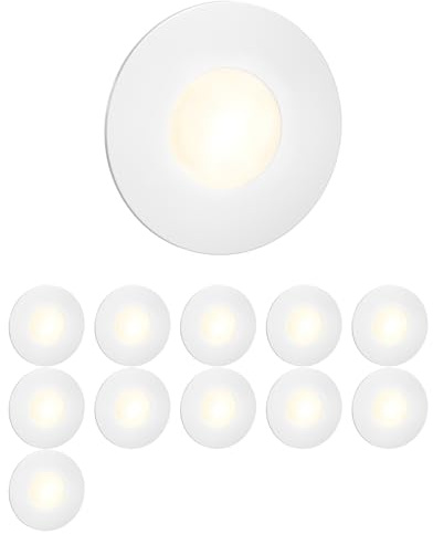 ledscom.de 12-lamps LED-trappbelysning/väggarmatur FEX för inomhus- och utomhusbruk, rund, 85 mm i diameter, varmvitt