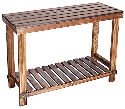 Table de Plantation en Bois avec Étagère De Rangement Ouverte à 2 Niveaux, Table de Rempotage Jardinage Multi-équipée, Table de Jardinage Petit Espace, Hall D'entrée, Couloir, Salon, Brun Rustique