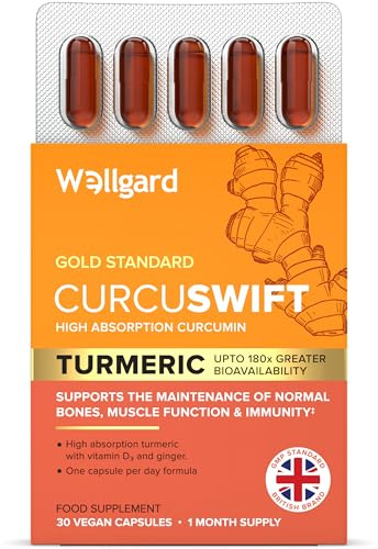 Wellgard Curcuswift Turmeric - High Strength Turmeric Supplement, Curcumin with Vitamin D3 & Ginger for Immune Support & Bone Health
