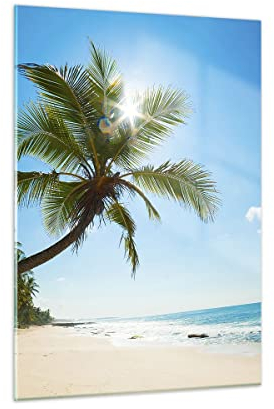 Bilder auf Glas Strand Palme Meer Glasbild 50x70cm Wandbilder Dekoration Wohnzimmer Schlafzimmer Küche Deko Klein Wanddeko Bild im Glas Wand Kunstdruck Art Modern Wall Decor Glasdruck GPA50x70-3570