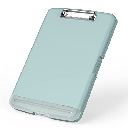 Rimilak Plastic Clipboard with Storage, 8.5 x 11 High Capacity Folio Nursing Case with Pen Holder, Size 14.2 x 9.6 x 1.2″ Folder Side-Opening for Classroom, Teacher, Smooth Writing, Dark Green
