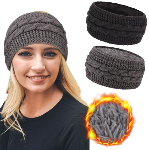 DRESHOW Fascia per Capelli Lavorata a Maglia Calda da Donna Scalda Orecchie All'uncinetto Fasce per Capelli in Pile Spesso