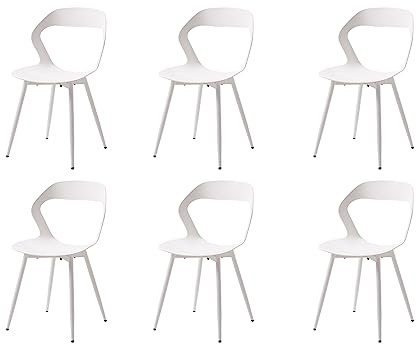 GrandCA HOME Set di 6 Sedie da Pranzo o Sedia da Ufficio con Gambe in Metallo, Sedie da Cucina per Soggiorno, Sala da Pranzo, Sala Riunioni, Bianco+Bianco