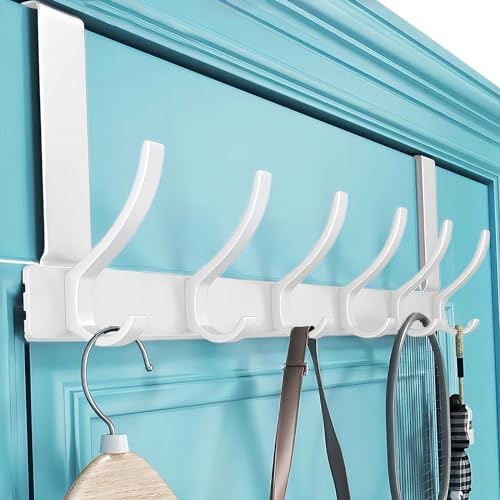 Gerhannery Türgarderobe zum Einhängen, Matt Weiß Türhakenleiste Türhaken zum Einhängen, Praktisch Kleiderhaken Tür Handtuchhalter Tür, Türhänger Ohne BohrenTürhaken für Garderobe Badezimmer (6 Haken)