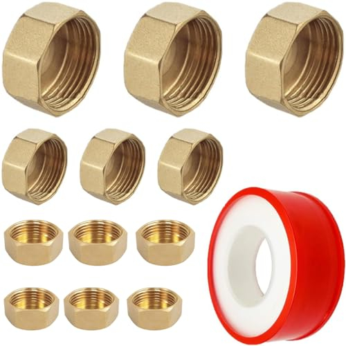 VIVIIHOO Juego de 15 tapones ciegos para tuberías de agua con tapa de cierre y válvula angular, incluye accesorios de montaje para sistemas de calefacción y agua potable, de latón, en 5 tamaños