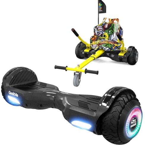 GeekMe Hoverboards Go Kart Attachment, Hoverboards mit Hoverkart 6,5 Zoll mit LED-Licht, Smart Bluetooth, Selbstausgleichssystem, Geschenk für Kinder, Jugendliche und Erwachsene