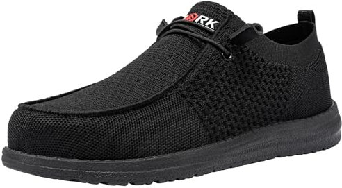 LARNMERN Sicherheitsschuhe Herren Arbeitsschuhe Bequem Stahlkappenschuhe Loafers Anti-Smashing Slip on Leicht Atmungsaktiv Dämpfung(43 EU, Schwarz)