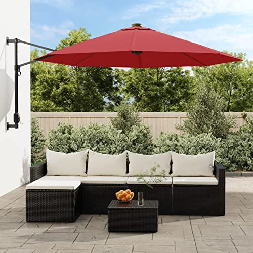 Bulliing Wall-mounted Parasol Bright Red 290 cm,Garden Parasol with crank handle - Sun Umbrella Parasols Waterproof for Outdoor/Patio/Outside/Balcony - Patio Table Umbrellas/Tilt Function