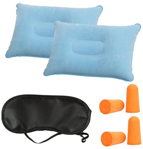 EIHI Cuscino da Viaggio, Cuscino da Viaggio Gonfiabile, Cuscini Gonfiabili Morbidi, Cuscini da Viaggio, Cuscino per il Collo, +1 maschera per gli occhi nera +2 tappi per le orecchie, 5 pezzo