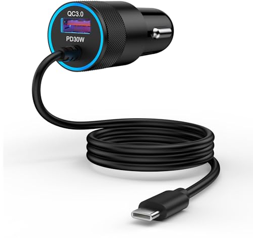 Zigarettenanzünder USB C Adapter, 48W Schnell Kfz Ladegerät 2 Dual, 12V USB Adapter Auto Handy Ladegerät, PD&QC Car Charger mit 1M Typ C Ladekabel mit Samsung Galaxy S25/S24/A55/A35/A16 iPhone 16 15