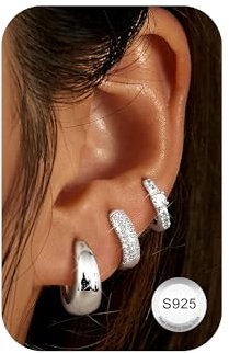 LOLIAS 3 Paar Creolen Silber 925 Klein Hypoallergen Ohrringe Schlafen Kreolen Set Schmuck Damen