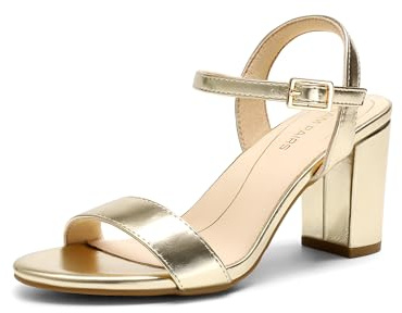 DREAM PAIRS Sandales à talons épais pour femme - Bout ouvert - Sangle de cheville - Tendance - Pour fête de mariage, doré clair, 38 EU
