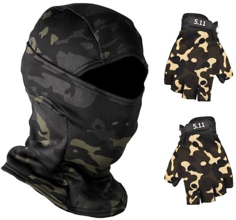 1 Capucha De Camuflaje Cálida Y 1 Par De Guantes De Camuflaje, Capucha Deportiva A Prueba De Viento, Capucha para Bicicleta, Capucha para Esquí