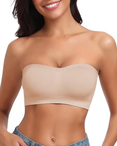LEYSHE Reggiseno Senza Spalline per Donna Reggiseno a Fascia Imbottito Reggiseno a Tubo Senza Cuciture Top a Fascia Antiscivolo,FS,XS