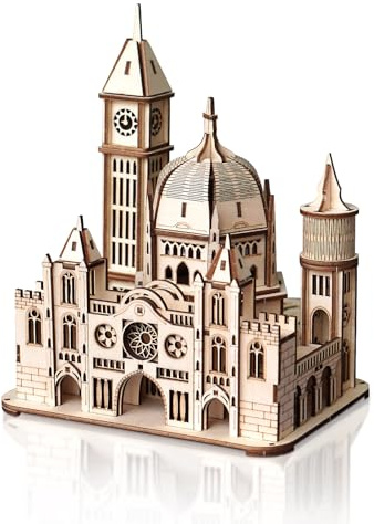 Cuteefun Kit Chiesa Puzzle in Legno 3D, Kit di Modelli di Architettura, Kit di Costruzione in Legno per Adulti, Adatto ad Adulti e Adolescenti