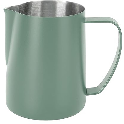 Milk Frother Jug, 600ML Milk Jug for Coffee Machine Stainless Steel Milk Frothing Jug with Scale, Cappuccino Latte Art Barista Steam Pitchers Milk Frother Cup (Dark Green)