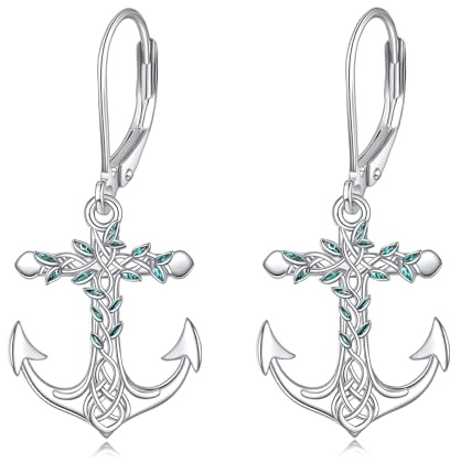 Anker Ohrringe für Damen 925 Sterling Silber Baum des Lebens Drop Ohrringe Lenkrad Faden Ozean Meer Nautische Thema Schmuck Geschenke für Damen Mädchen