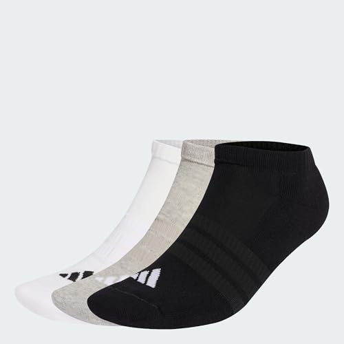 adidas Unisex Cushioned Essentials Low Cut Socks 3 Pair Pack, medium grey heather/white/black, 13-14.5