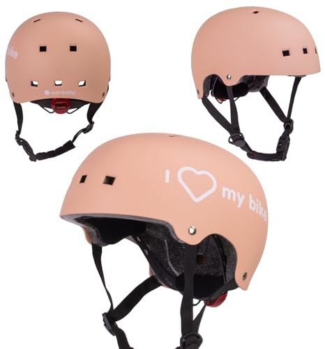 sun baby Cykelhjälm Barn, Storlek S (50-54 cm), barnhjälm med omkretsjustering, hakskydd, magnetstängning, ventilationsgaller (Aprikos)